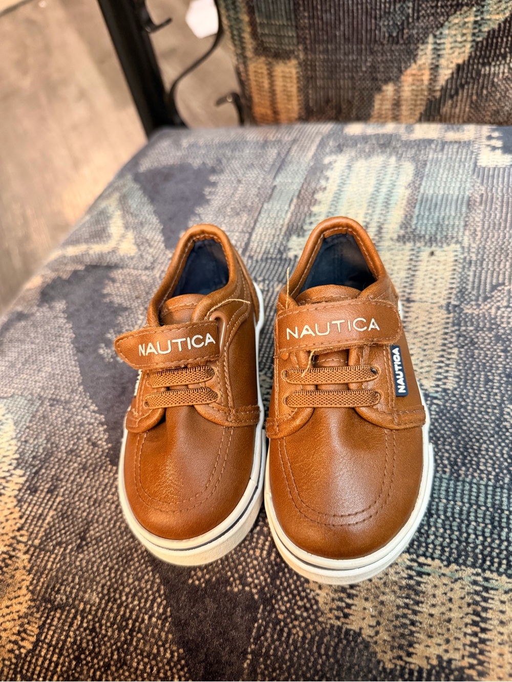 Nautica Kids Tan Brown Leather-Look Hook & Loop Sneakers